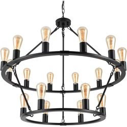 New Amazon’s Choice Overall Pick 2 Tier Black Wagon Wheel Chandelier 18-Light 36 Inch