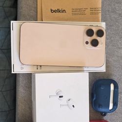 iPhone Pro Max (256 GB) - Gold • AirPods Pro 2 (2nd Generation) Full Protection Accessories: • Protective Phone Case (Anti-Break) • Screen Protector (