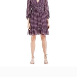 NWT Max Studio Purple Floral Balloon Sleeve A-Line Dress Large