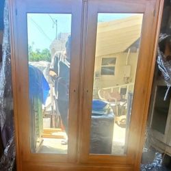 Vintage Armoire / Closet with Mirrored Doors / Mid Century Modern