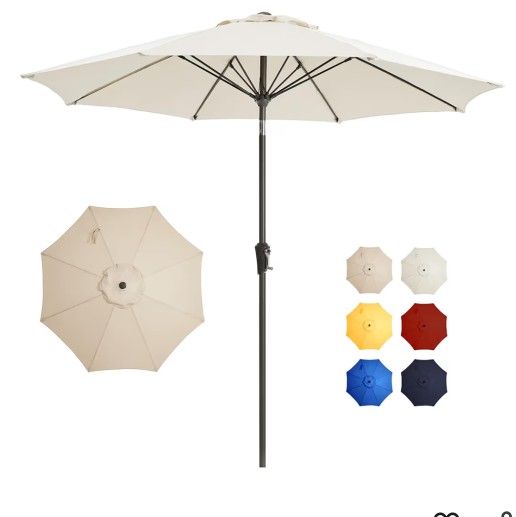 9FT Large Outdoor Patio Umbrella Market Table Umbrella-UV Resistant, Easy Push Button Tilt and Crank, 8 Sturdy Ribs Heavy-Duty Pool Umbrella for Deck,