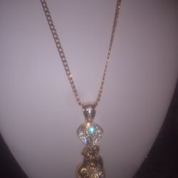 Stainless Steel Cuban Link Chain With Cobra And Girl Charm Cz Diamonds