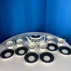 Coffee & Dessert Set Susie Cooper Design "Black Keystone" By Wedgewood Bone China Made In England