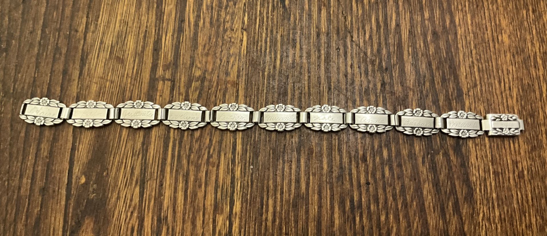 World War II antique sterling silver forget-me-not bracelet 7.25 inches