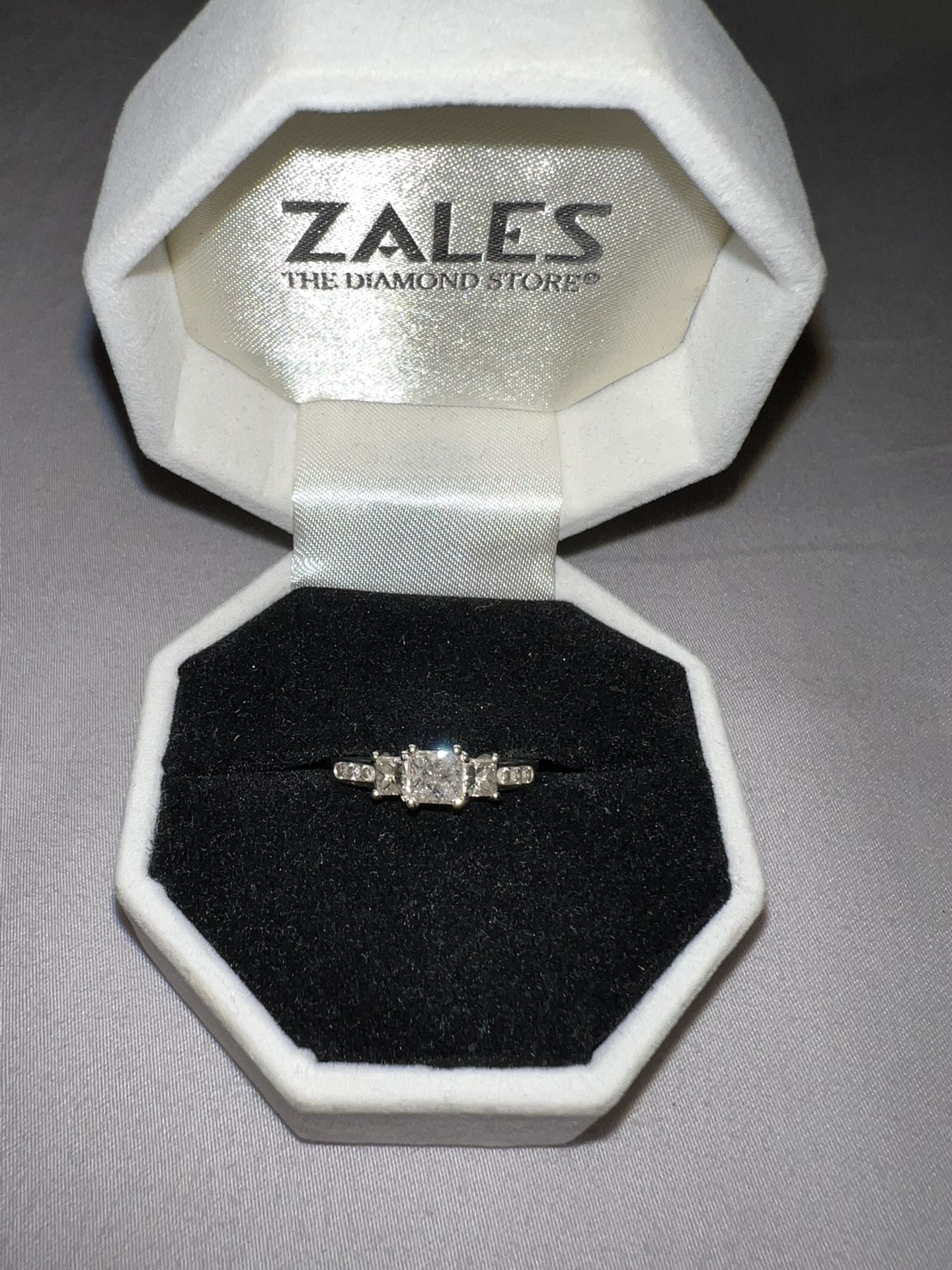 Zales Princess Cut Ring - 1 CT. Past, Present, Future Collection - 14 K White Gold