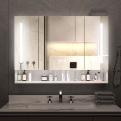 Modern 39x28 inches Aluminium Bathroom Cabinets, Medicine Cabinets with Mirrors and LED Lights, Bathroom Storage Cabinet with Multilevel Storage Compa