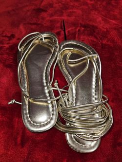 Gold Strappy Flat Sandals