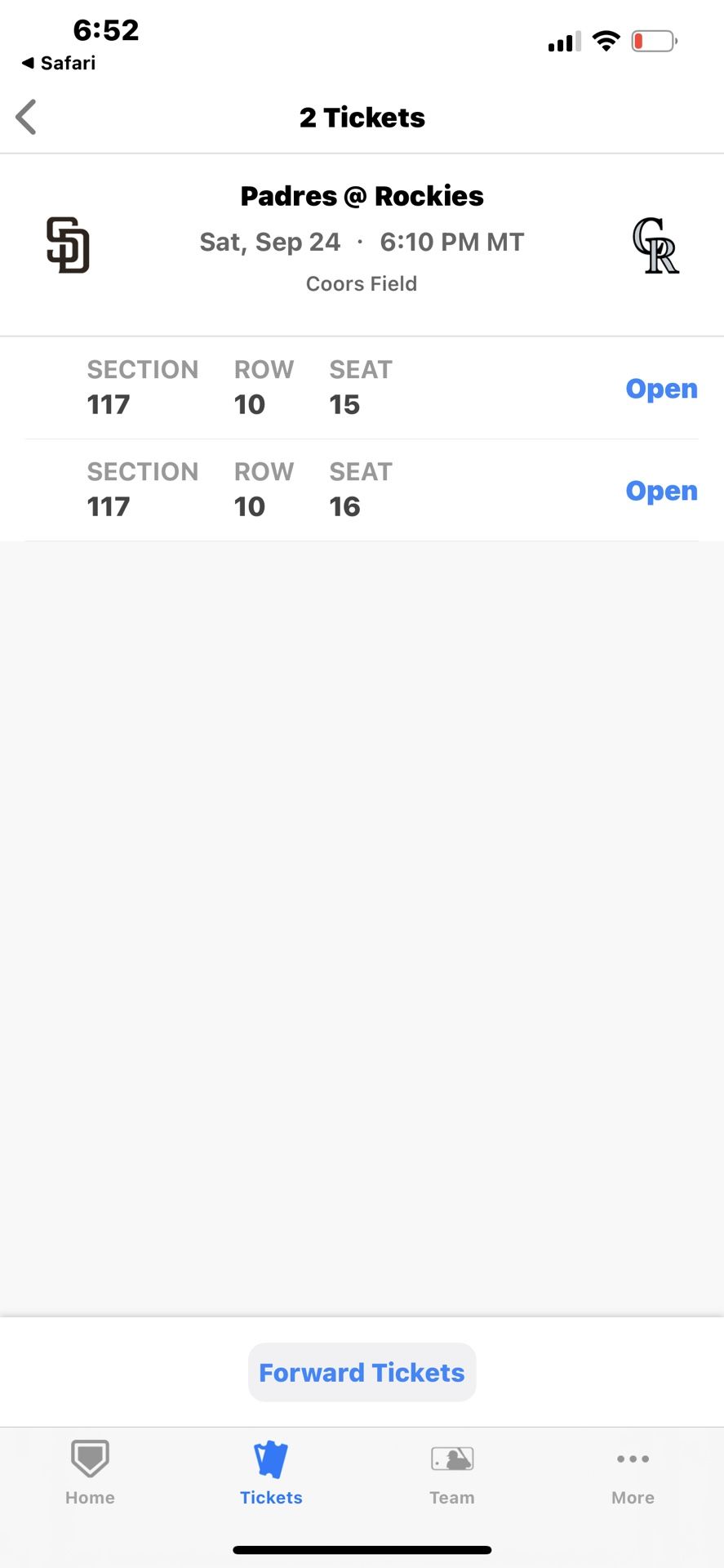 2 Tickets To The Rockies Game