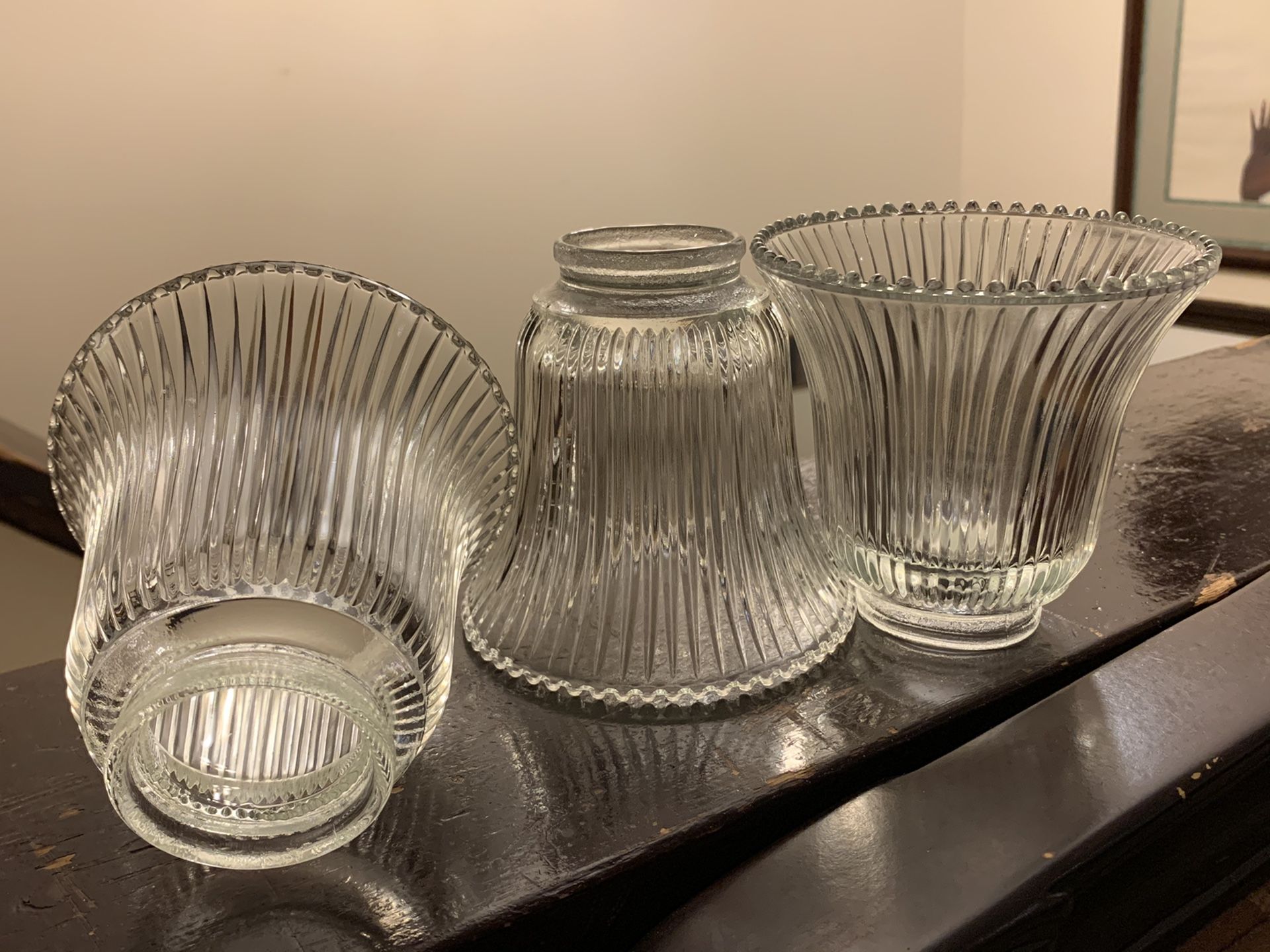 Clear Vintage Ribbed Glass Ceiling Fan Light Globe Shades Replacement Lots of 3