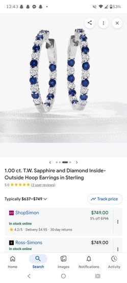Diamond and sapphire Sterling hoop earrings