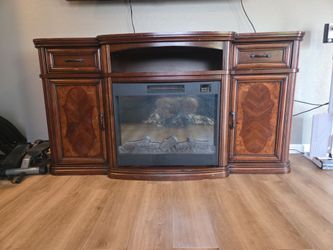 Wood TV Stand with Electric Fireplace Insert
