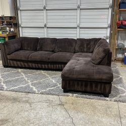 Plush brown sectional couch
