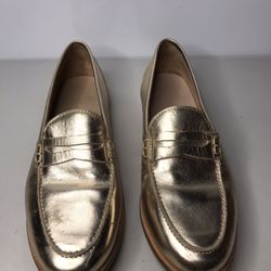 J. Crew Gold Leather Penny Loafers Slip On Shoes Women Sz 7.5US/38EU/6UK India