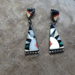 ZUNI SUN SET N RISE EARRINGS 45 YEARS OLD THE TRIBE HAND MADE THESE RARE FIND