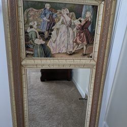 24x42 Antique Tapestry Wall Mirror French Art Nouveau 