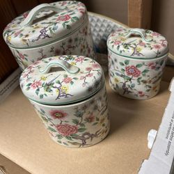 Old Foley Chinese Rose Ceramic Jar Canister Set James Kent Staffordshire England