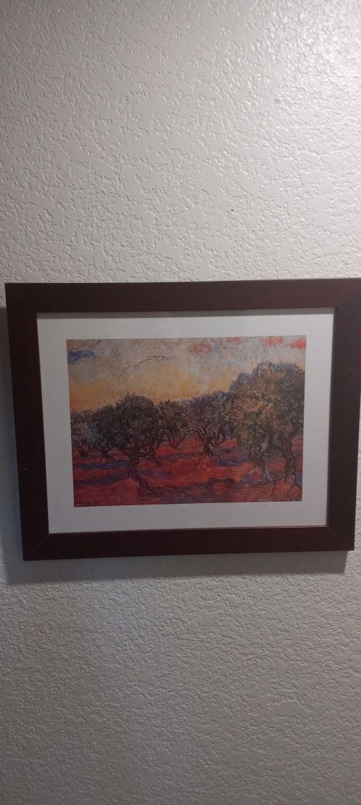 Vincent Van Gogh Grove Of Olive Trees Mahogany Wood Framed Print Picture Wall Art 13x16