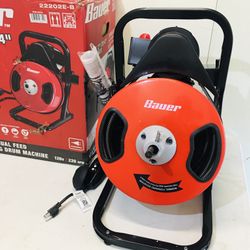 BAUER 1/2” 50 FT. Manual Feed Drain Cleaning Drum Machine 2” To 4” Drain Cleaner Snake 220 RPM