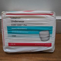 Adult Sealed Diapers Cardinal Health Sure Care Plus Underwear, Heavy Absorbency Size Large 18 In The Pack
