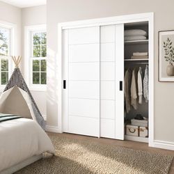 JUBEST 60" x 80" Sliding Closet Door White Primed with Hardware Kit