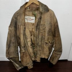 Brown Leather Bomber Jacket