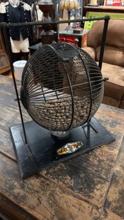 Antique  GAMBLING CAGE / WOOD NUMBERED BALLS