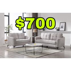 Beautiful New 2PC Tufted Sofa Set(1 Sofa & 1 Loveseat) in Light Gray Velvet Only $700!!!