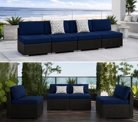 New 4 Pieces Outdoor Patio Wicker Furniture Set Sectional Armless Sofa Additional Furniture Set  New in box DS H1*2 -All cushions are made of fade-res