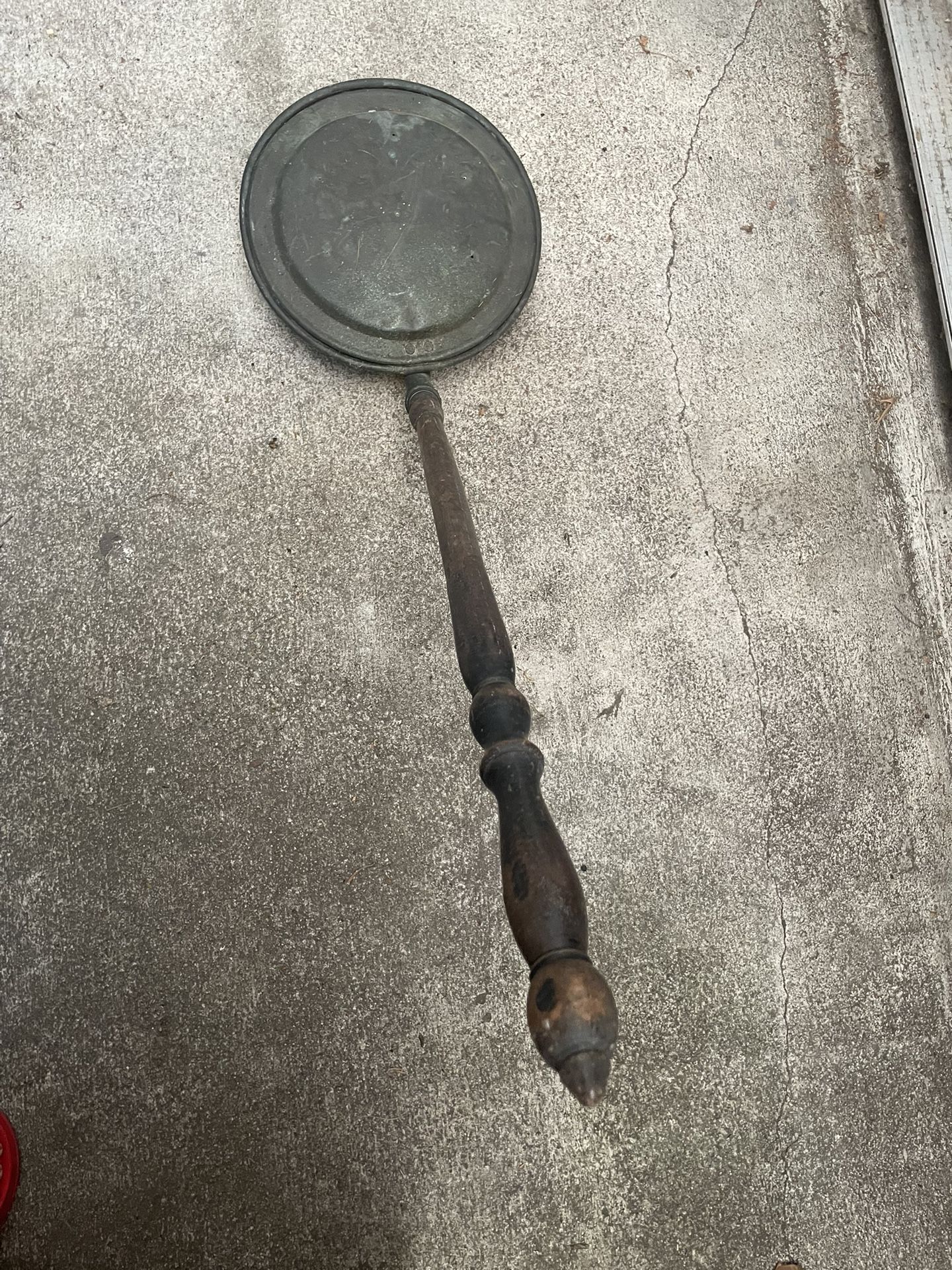 Antique Copper Bed Warming Pan 18th/19th Century Wood Handle Patched Bottom