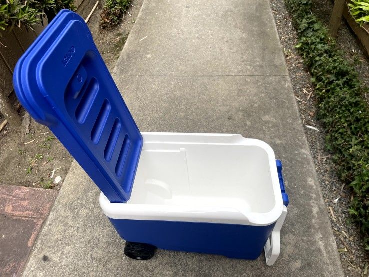 38qt Igloo Cooler with Wheels, 21”x16”x12”, cost $40 new