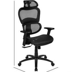 Furniture LO Ergonomic Mesh Office Chair with 2-to-1 Synchro-Tilt, Adjustable Headrest, Lumbar Support, and Adjustable Pivot Arms in Black