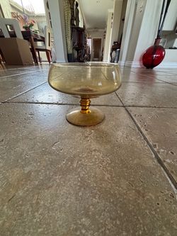 Amber Glass Pedestal Compote Bowl