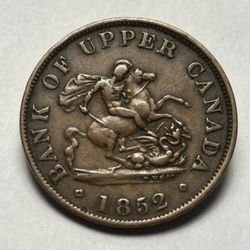 1852 Upper Canada Half Penny Large Bronze Coin AU