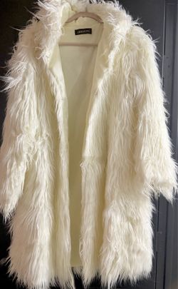 white faux fur coat