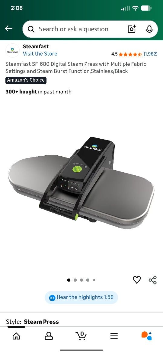 New Steamfast SF-680 Digital Steam Press with Multiple Fabric Settings and Steam Burst Function,Stainless/Black