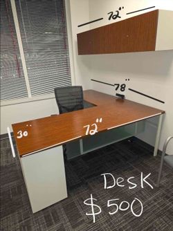 L-SHAPED OFFICE DESK WITH WALL OVERHEAD
