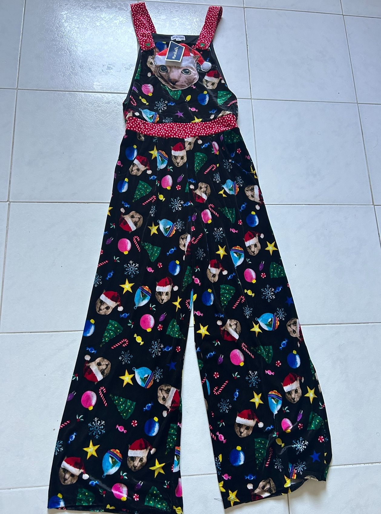 Love on a hanger New! Christmas Cat Overalls Jumpsuit XS - Ugly Christmas