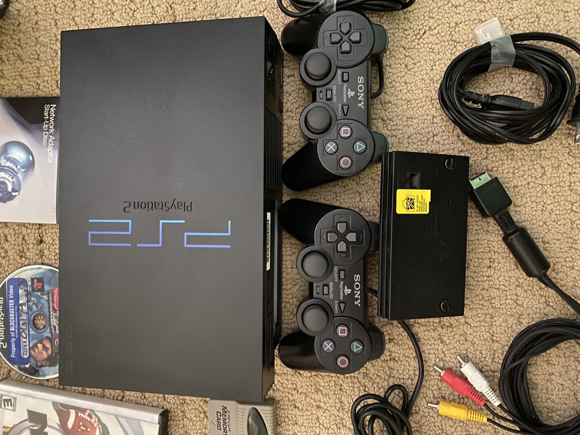 PlayStation Sony PS2 w Controllers, Ethernet Adapter For