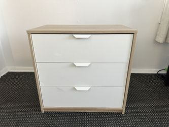 MOVING SALE! Modern 3-Drawer Dresser / Wide Nightstand - White & Wood Tone