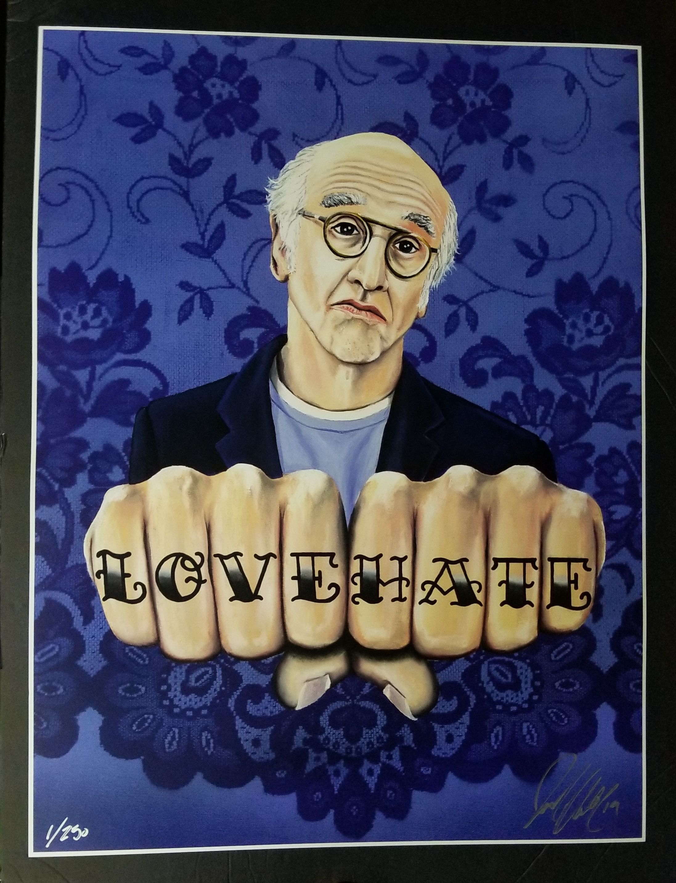 Larry David art,curb your enthusiasm,seinfeld,pop art,tattoo art,signed print,fan art,love hate,lowbrow,portrait painting,
