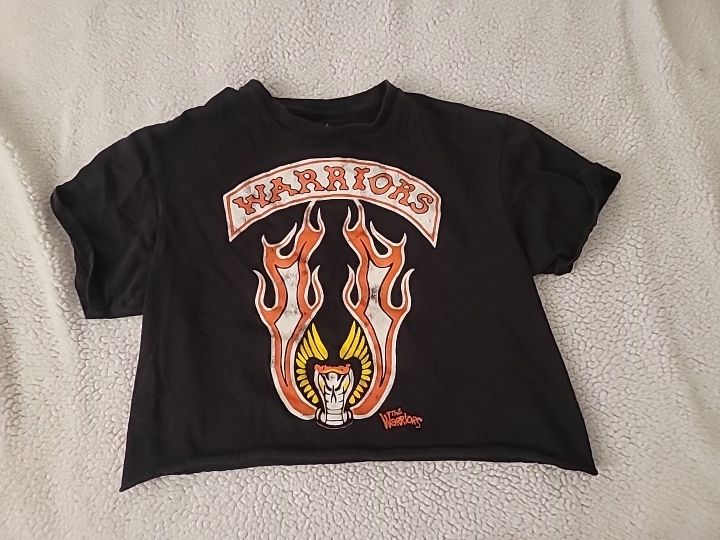 The Warriors Shirt Womens Small Black Graphic Crew Neck Short Sleeve Cropped