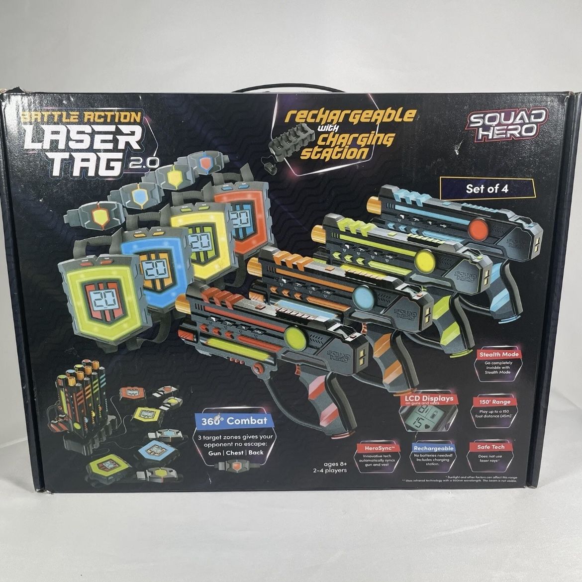 SQUAD HERO BATTLE ACTION LASER TAG 2.0 Rechargeable Station Set Of 4