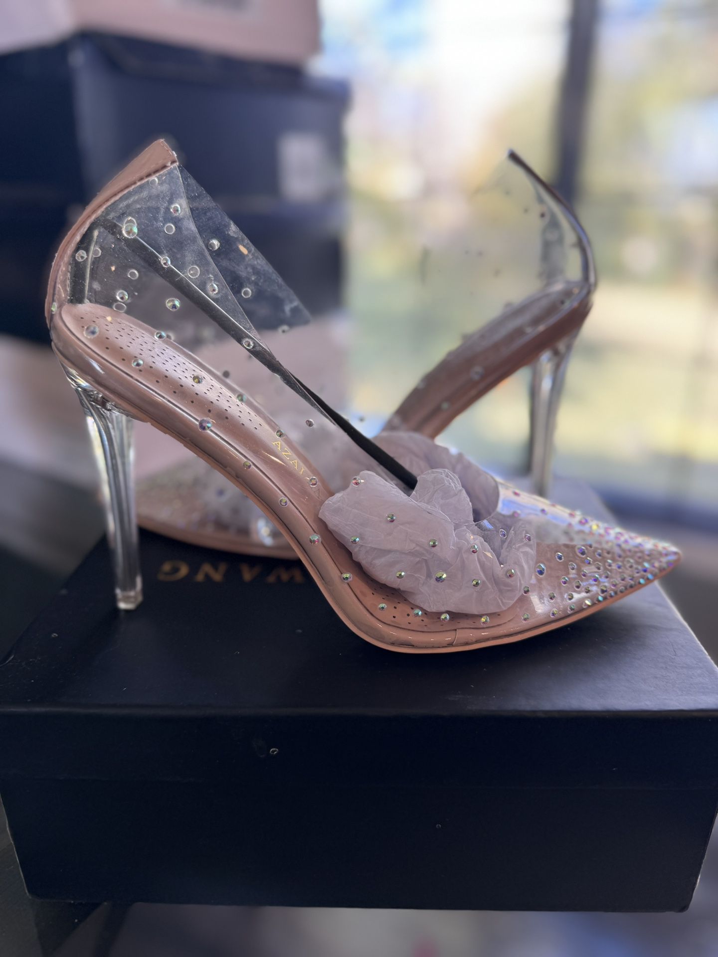 Clear heels with Iridescent Crystals Azalea Wang