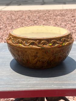 Rare Vintage 1974 Arnel's Pottery Embossed Boho Leaf Jardinier Planter / Serving Bowl