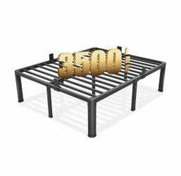16 inch Queen Bed Frame with Round Corner Legs and Headboard Hole Mattress Slide Stopper 3500 lbs Heavy Duty Metal Platform,Steel Slats Support,No Box