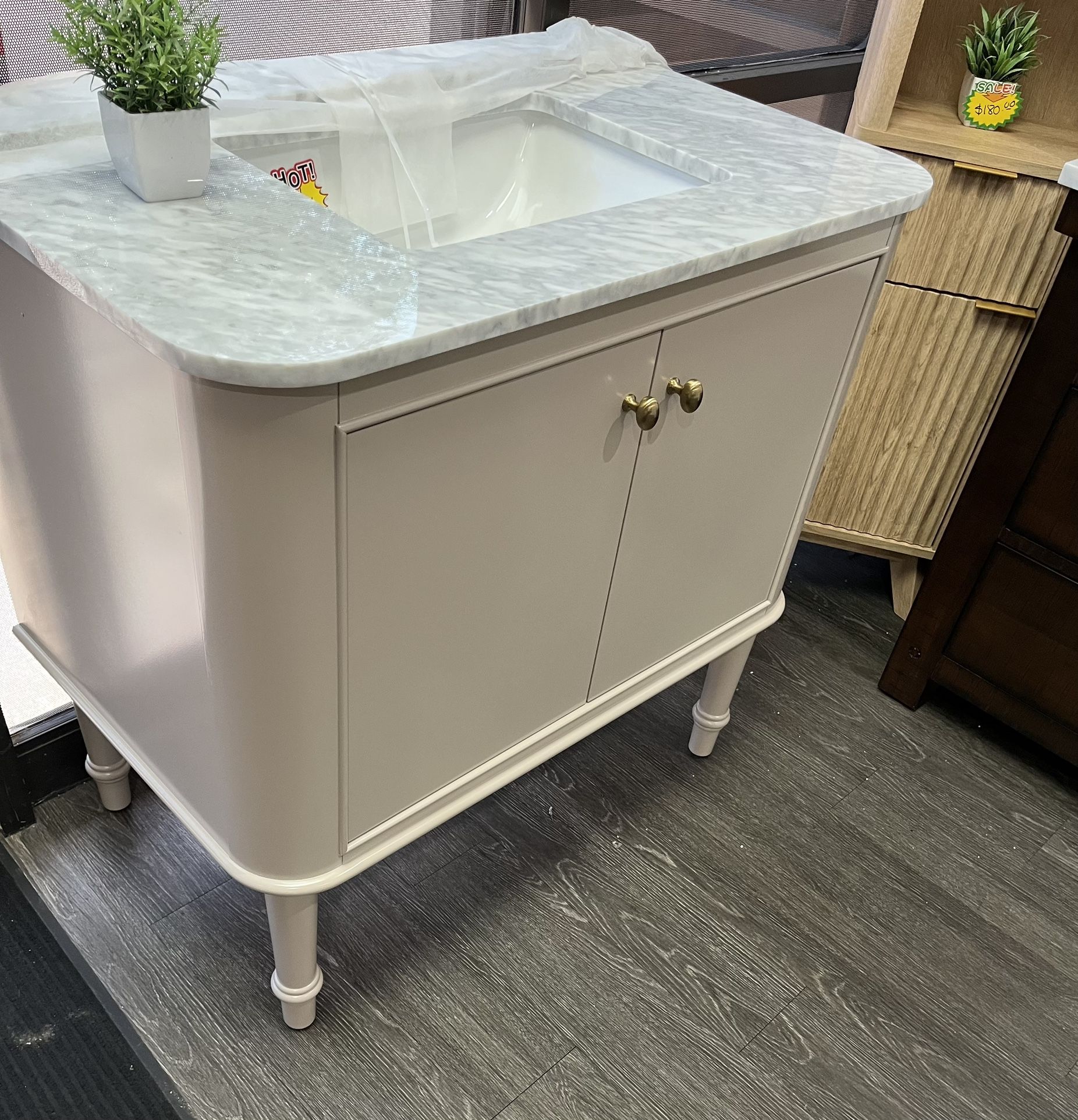 Collette 36 in. Single Sink Greige Bath Vanity with Carrara White Marble Top