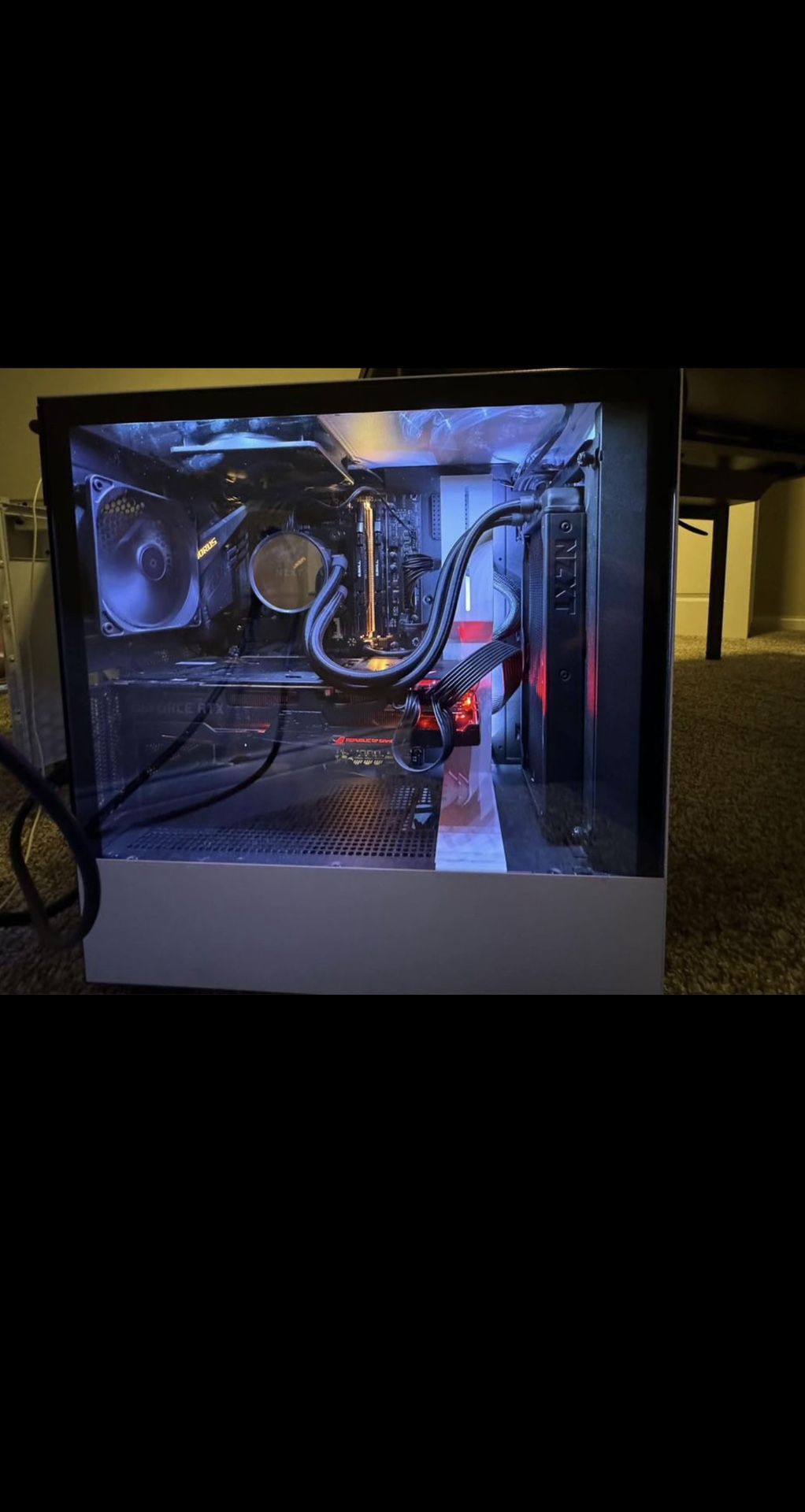 Custom built gaming computer with water cooler