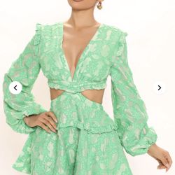 Fashion Nova Green Lace Cutout Romper 