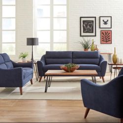 Brand New 2PC Navy Blue Sofa and Loveseat Set