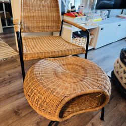 Rattan Armchair And Ottoman Set